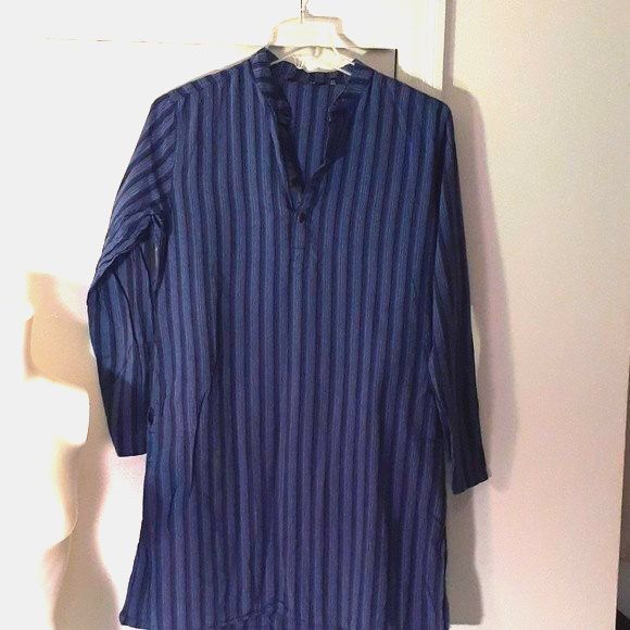 Melange tunic top button down cotton medium m side pockets Indian kurta dress - Picture 1 of 4